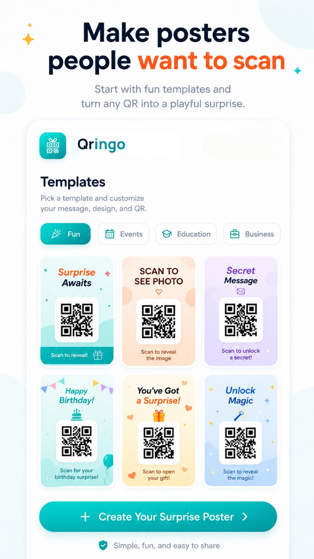 Qringo promotional graphic - Make posters people want to scan