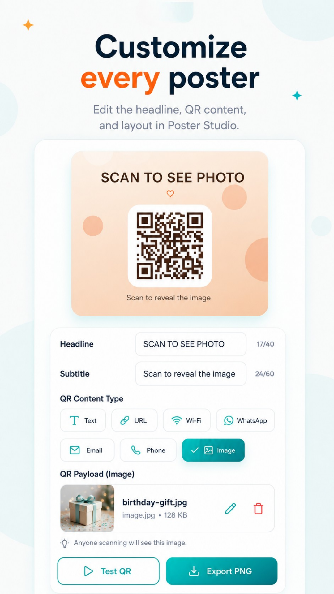 Qringo promotional graphic - Customize every QR poster