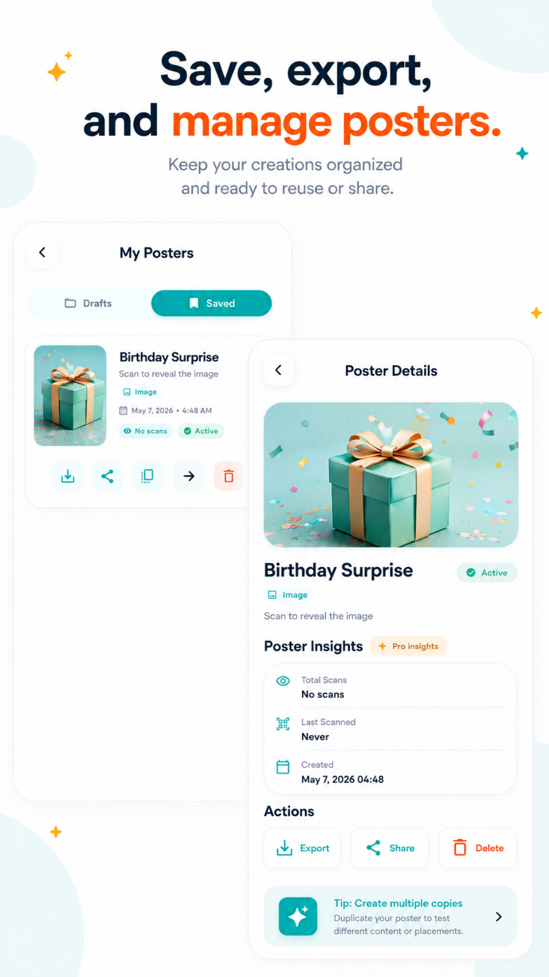 Qringo promotional graphic - Save and manage your posters
